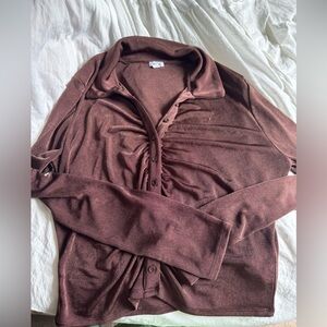 Garage brown long sleeve ruched top